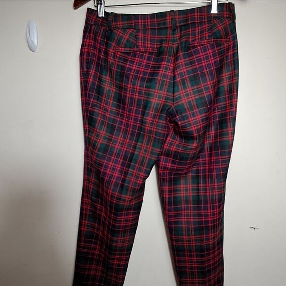 J.Crew Womens Cafe Capri Cropped Pants Red Green Plaid Mid Rise Flat Front 2 - Picture 4 of 5